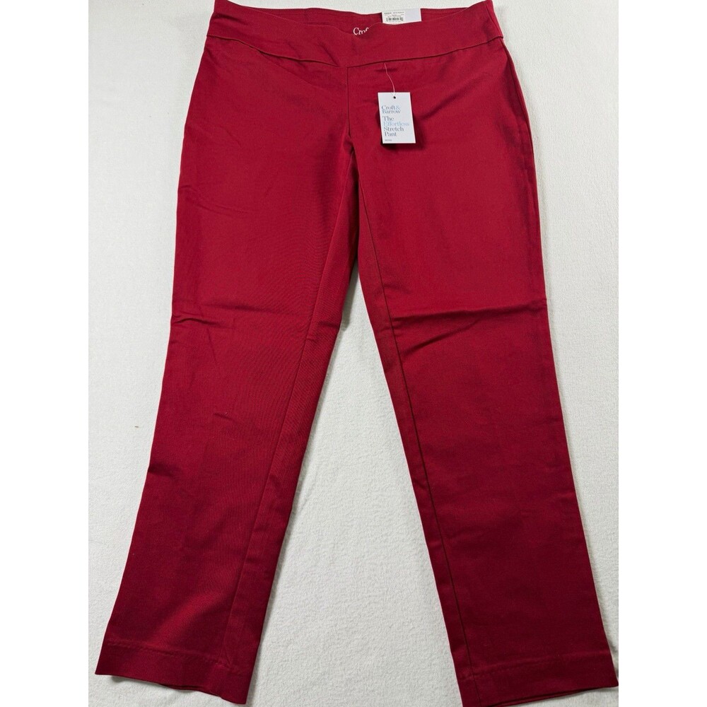 Croft & Barrow Women Dress Pants Size 8P Red Twill Mid Rise Straight Pull On 714